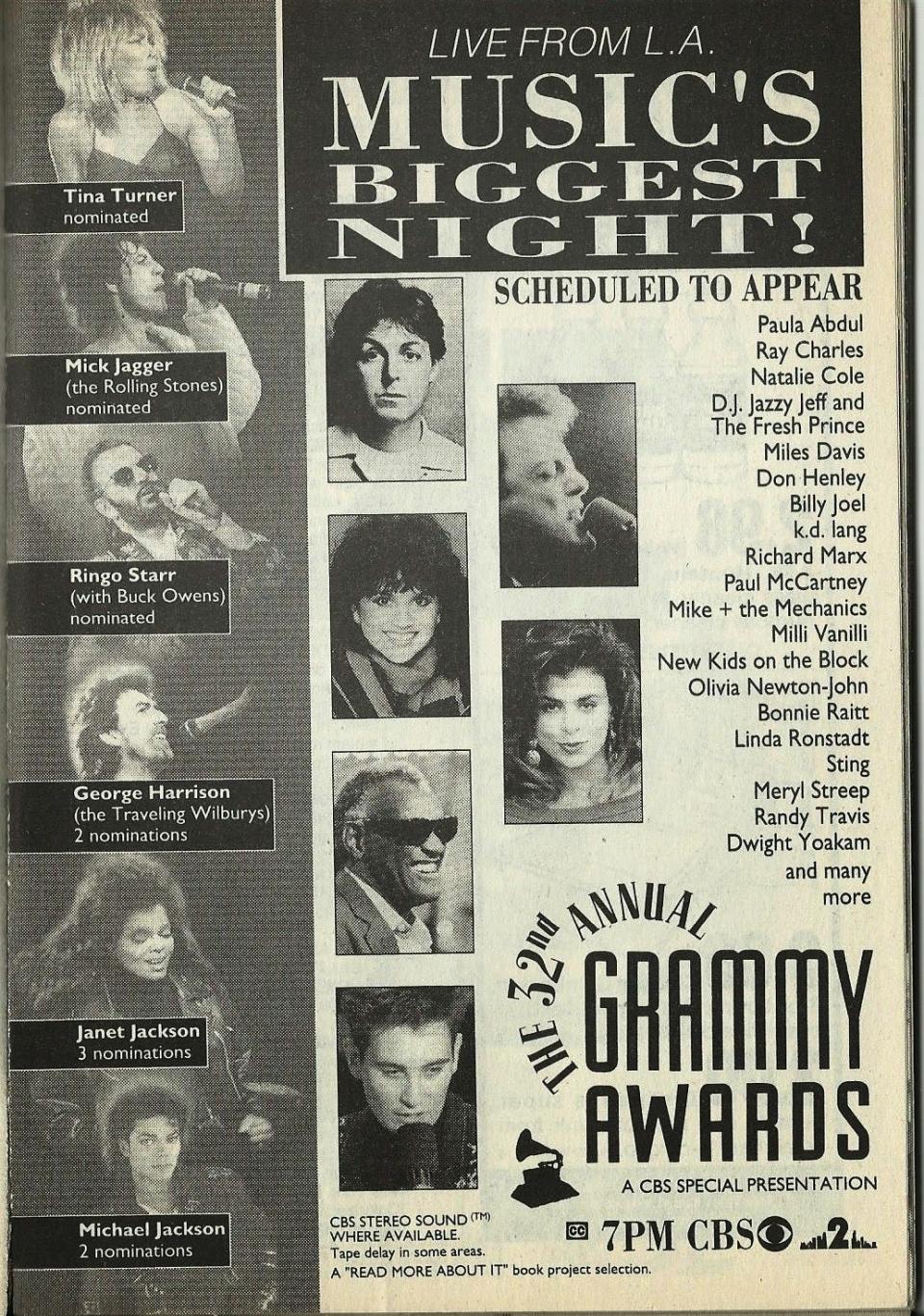 Grammy Awards Ad Chicago TV Guide February 17 23, 1990 001