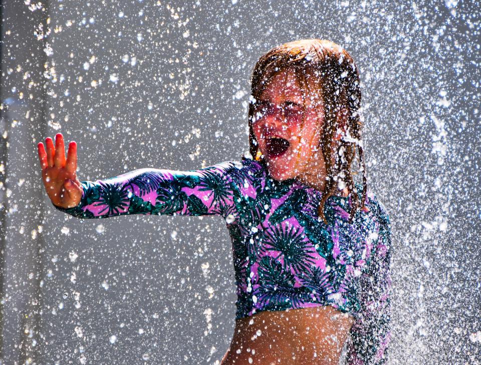 Addison Kerr,7, made the best of the last day before school starts for thousands of Brevard students and as excessive heat warnings hit Brevard and surrounding counties. She stayed cool Wednesday at the splash park at the Cape Canaveral Community Center.