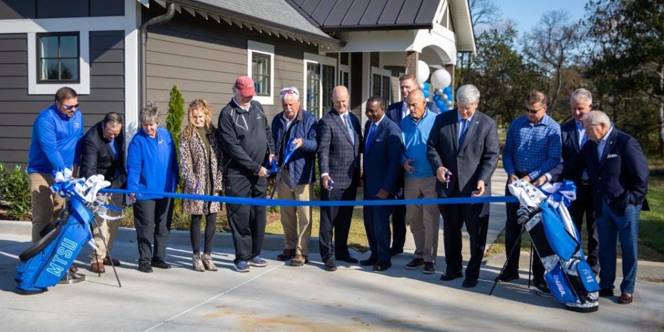 Middle Tennessee State officials and donors cut the ribbon on the school's new golf facility located in College Grove.