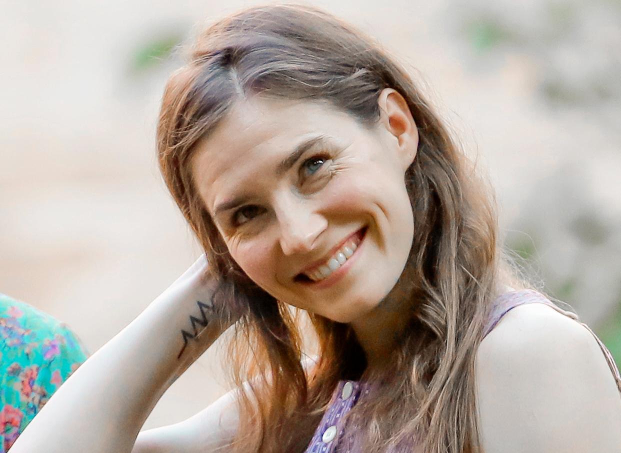 Amanda Knox attends a cocktail for the opening of the Innocence Project conference in Modena, Italy, on June 13, 2019.