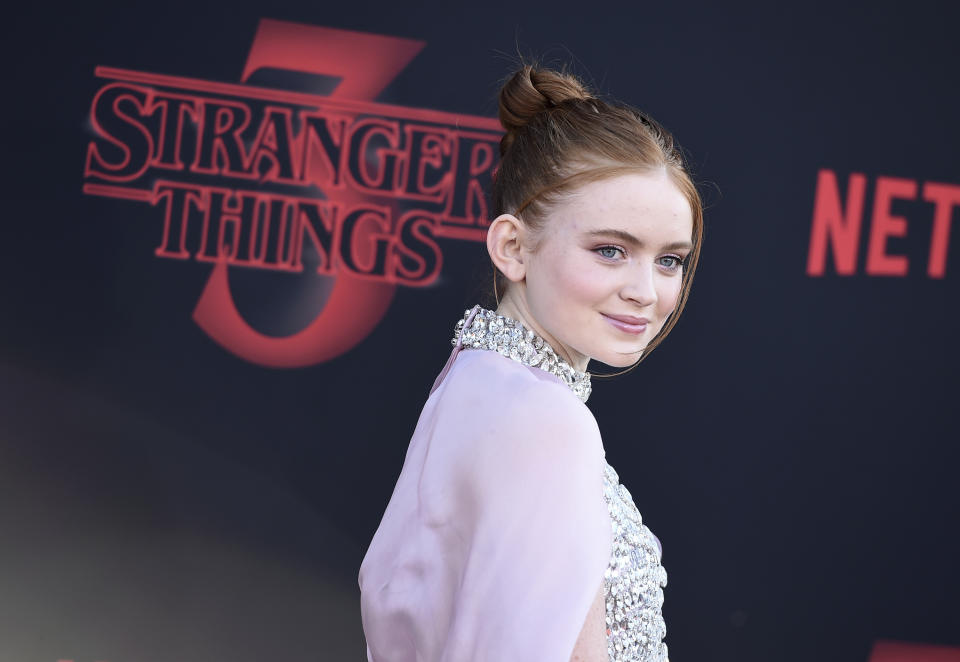 FILE - Sadie Sink arrives at the season three premiere of "Stranger Things" at Santa Monica High School on Friday, June 28, 2019, in Santa Monica, Calif. Sink turns 20 on April 16. (Photo by Jordan Strauss/Invision/AP, File)