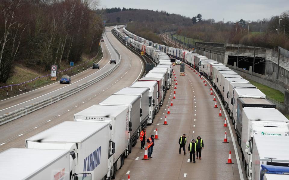 A backlog of lorries had built up on the M20 after France imposed a travel ban on Britons.  - Peter Nicholls/Reuters