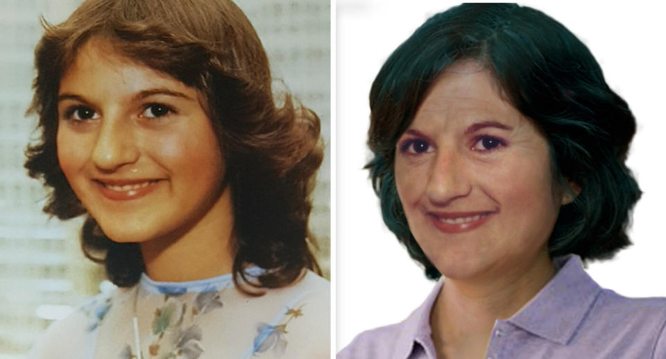 An age progression image (right) predicts what Stella Farrugia may look like now, if she were still alive, last seen as an 18-year-old in 1984. Source: SA Police 