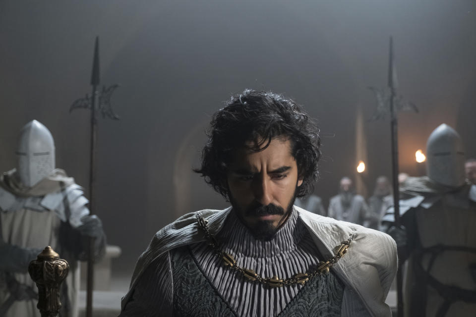 This image released by A24 shows Dev Patel in a scene from "The Green Knight." (Eric Zachanowich/A24 Films via AP)