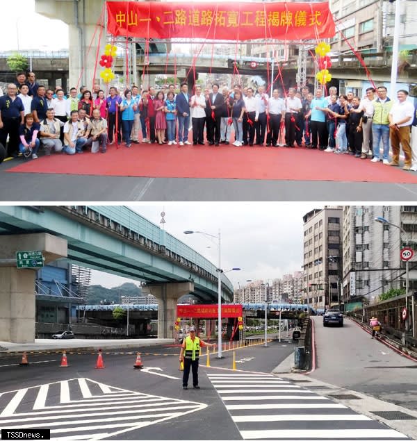 上圖：中山一、二路拓寬工程通車典禮，當地中山區及鄰近仁愛、安樂區許多民眾都到場一同慶祝。（記者王世明攝）<br /><br />下圖：警方將針對中山一路違停汽機車加強勸導。（記者趙智偉攝）