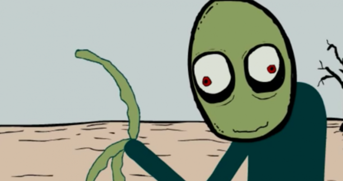 Salad fingers holding up a finger