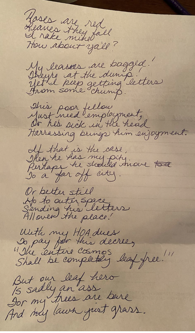 A handwritten poem