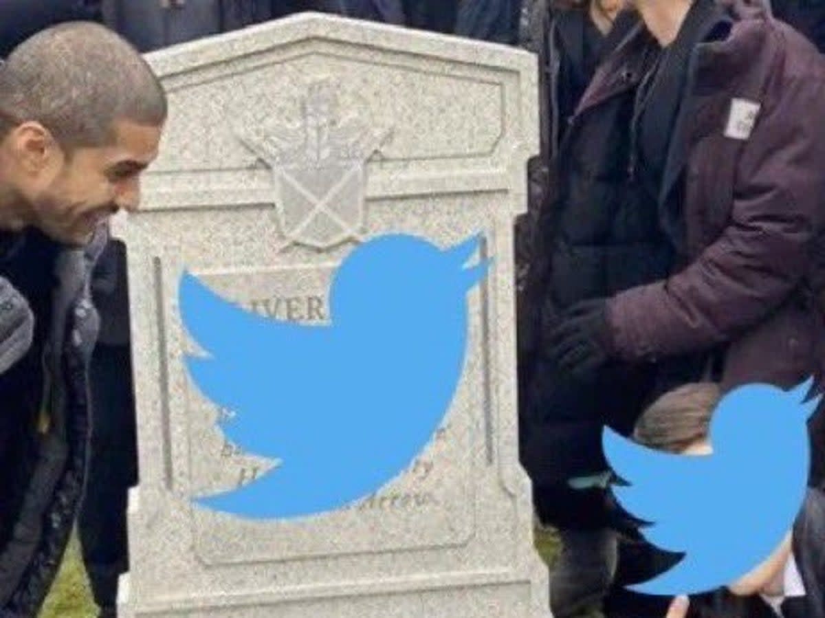 Elon Musk shared a meme of a grave emblazoned with the Twitter logo as #RIPTwitter trended on Friday, 18 November, 2022 (Mauro_txt/ Twitter)