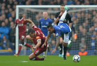 <p>Everton’s Theo Walcott fails to get the better of Liverpool’s Dejan Lovren </p>