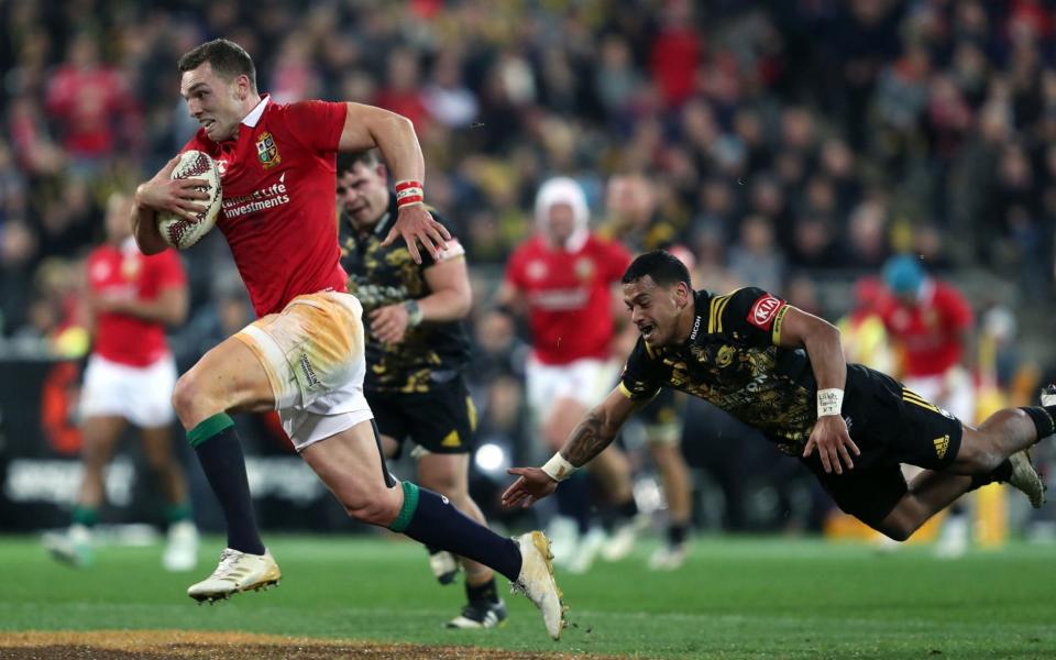 George North goes clear to score the Lions' second try - Credit: PA