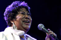 FILE - In this Nov. 21, 2008 file photo, Aretha Franklin performs at the House of Blues in Los Angeles. Franklin died Thursday, Aug. 16, 2018 at her home in Detroit. She was 76.(AP Photo/Shea Walsh, file)