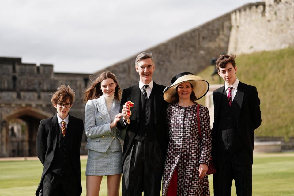 Rees-Mogg with his wife Helena de Chair and children Thomas, Mary and Peter in 2023 (Getty Images)