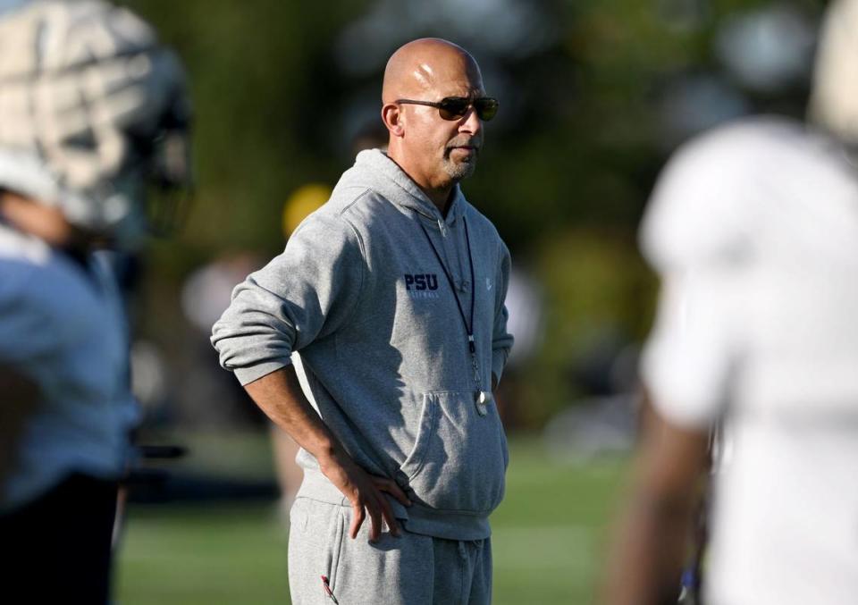 Penn State football coach James Franklin watches practice on Wednesday, Oct. 4, 2023.