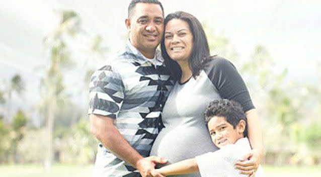 Chervonne Magaoa passed away in 2017 after giving birth to triplets. She's pictured here with husband, Martin, and son Tanner. Source: GoFundMe