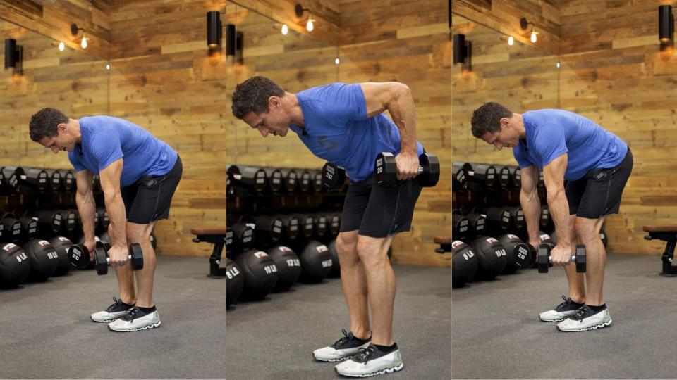 Don Saladino demonstrates bent-over row with dumbbells
