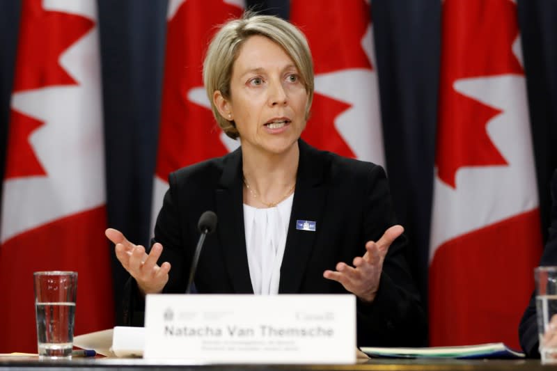 Transportation Safety Board Director of Investigations (Air) Natacha Van Themsche takes part in a news conference in Ottawa