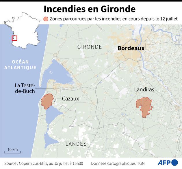 Incendies en Gironde. (Photo: Sophie RAMIS, Cléa PÉCULIER / AFP)