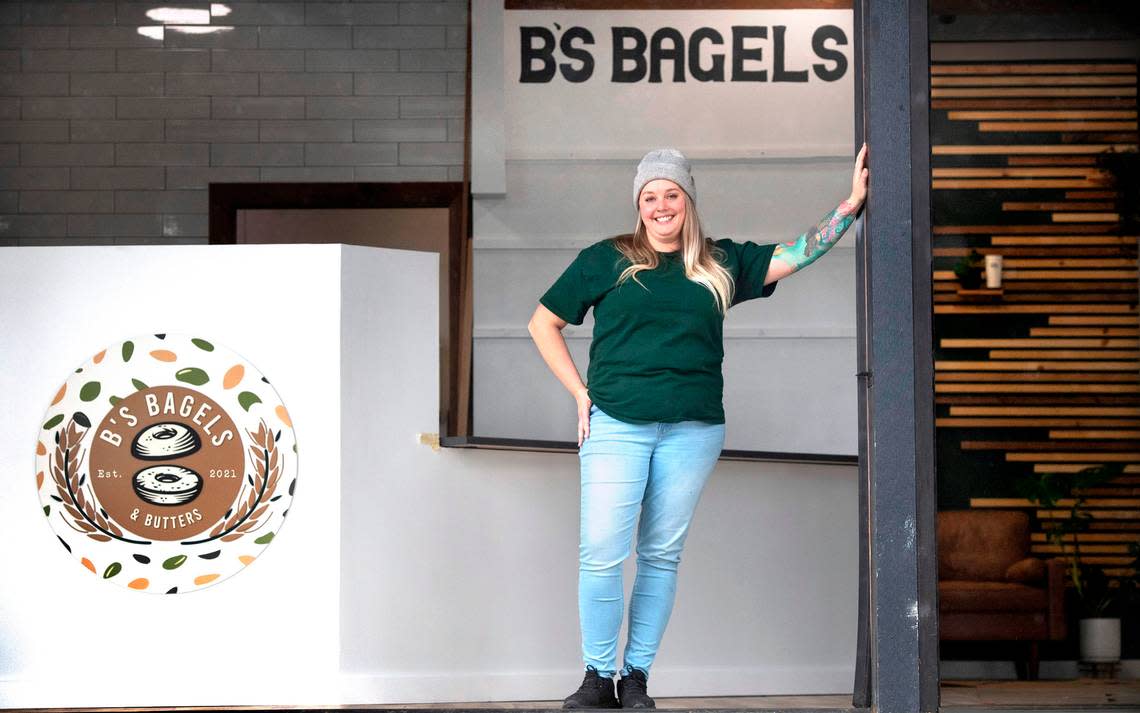 Owner Brittany Erwin at her B’s Bagels & Butters shop in Gig Harbor, Washington, on Thursday, Dec. 29, 2022.