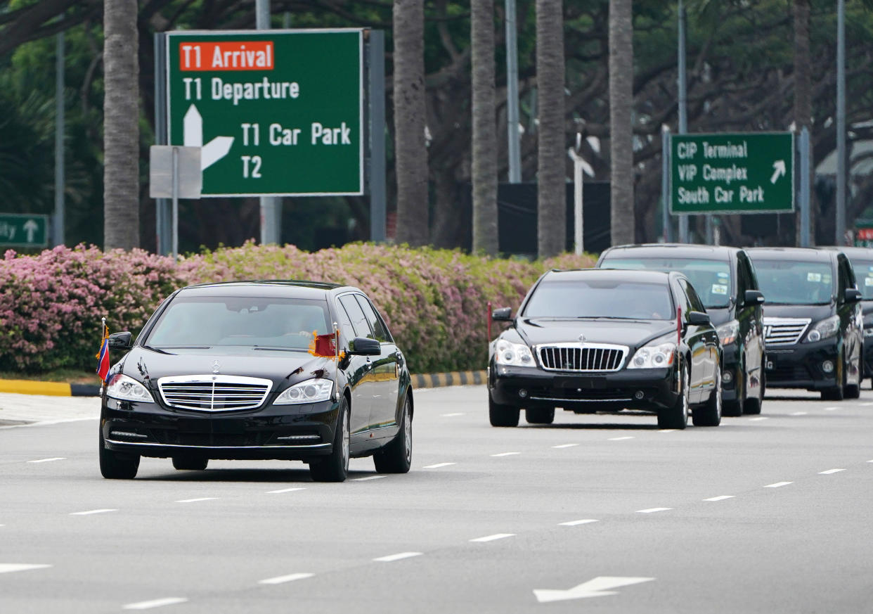 A motorcade believed to be carrying North Korea leader Kim Jong Un travels from the airport to the St. Regis Hotel in Singapore on Sunday. (Photo: Athit Perawongmetha / Reuters)