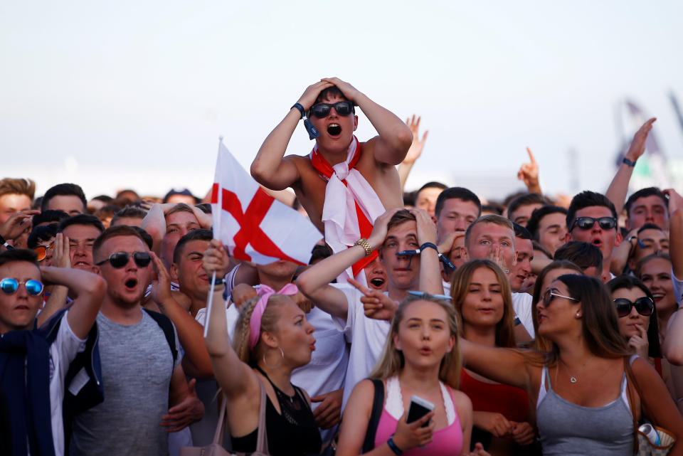 <p>England fans watch the match in Brighton </p>