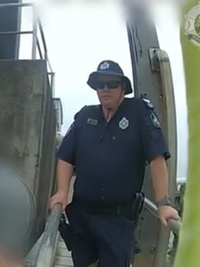 The man didn't receive the welcome ashore he wanted as he was quizzed and arrested by cops. Picture: 7NEWS