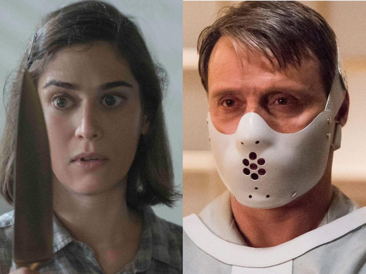 Lizzy Caplan as Annie Wilkes in "Castle Rock" and Mads Mikkelsen as Hannibal Lecter in "Hannibal."