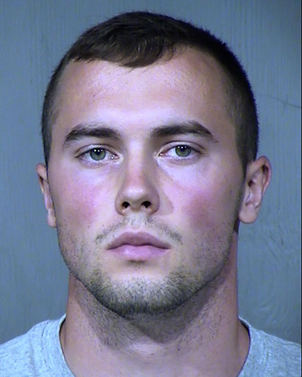 FILE - A photo provided by the Maricopa County Sheriff's Office shows Mark Gooch. Gooch, an Air Force airman, was arrested Tuesday, April 21, 2020, in the death of a Mennonite woman Sasha Krause whose body was found off a forest road in northern Arizona. Gooch was found guilty of first-degree murder and will be sentenced Jan. 19, 2022. (Maricopa County Sheriff's Office via AP,File)