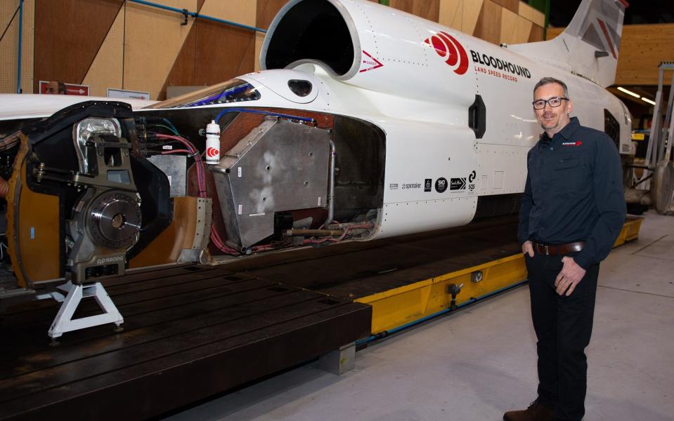 Bloodhound LSR owner and CEO Ian Warhurst in front of the Bloodhound LSR - Simon Galloway