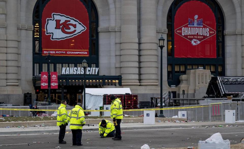 Law enforcement officials were on the scene Thursday to process the scene of Wednesday’s mass shooting that happened at the end of the Chiefs Super Bowl rally outside Union Station.