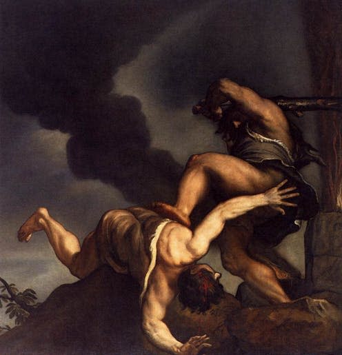 <span class="caption">Cain killing Abel.</span> <span class="attribution"><a class="link " href="https://commons.wikimedia.org/wiki/File:Titian_-_Cain_and_Abel.JPG" rel="nofollow noopener" target="_blank" data-ylk="slk:Titian/Wikimedia;elm:context_link;itc:0;sec:content-canvas">Titian/Wikimedia</a></span>