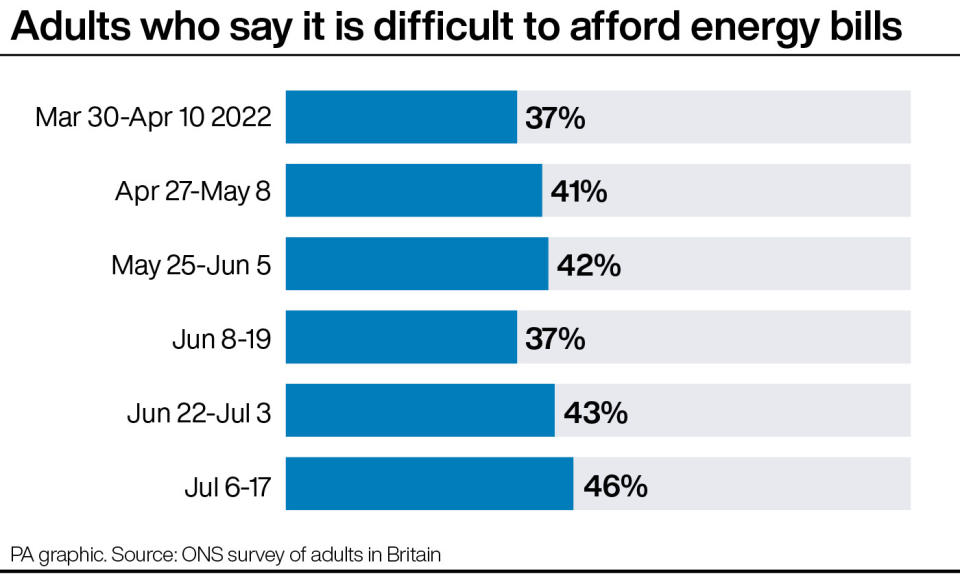 Nearly half of British adults are struggling to pay their energy bills. (PA)