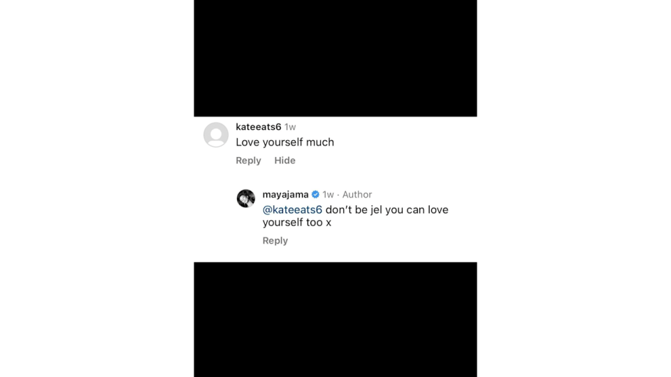 Maya Jama shares a screenshot of her conversation with a follower