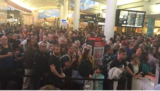 There were long delays at Auckland Airport on Tuesday after a security scare. Source: Twitter/@JKenyonMusic