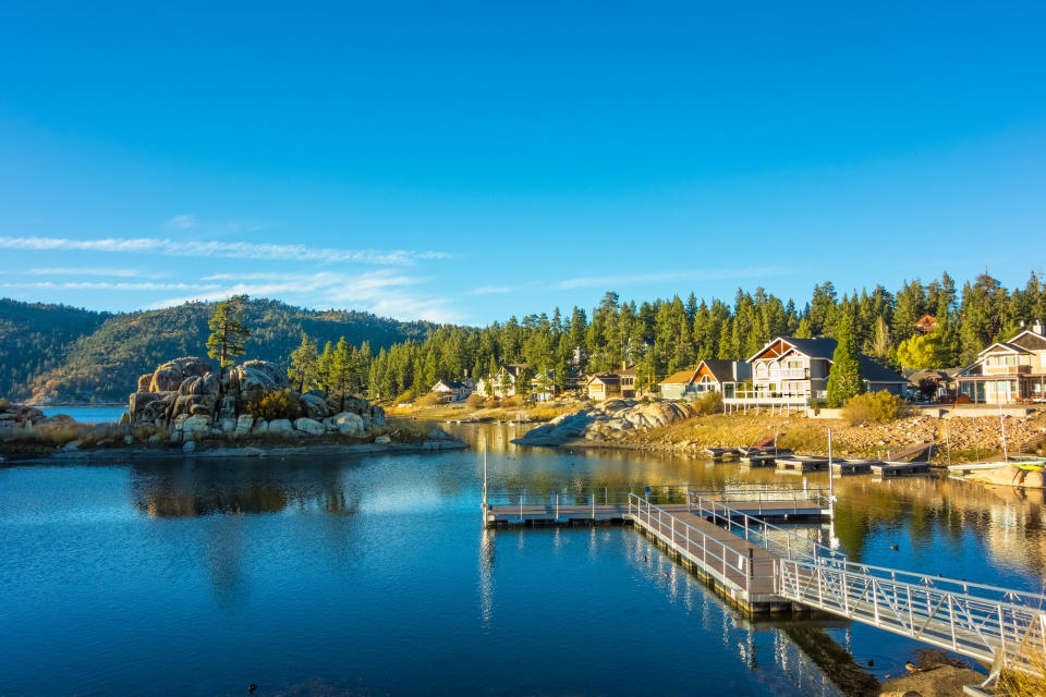 Reflections in the waters of Big Bear Lake at Boulder Bay.