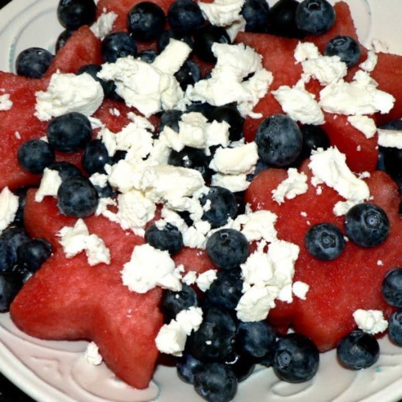 <p>Tasty Galaxy</p><p>This amazing patriotic-colored salad is filled with summer fruit and goat cheese. </p><p><strong>Get the recipe: <a href="https://www.tastygalaxy.com/cook/watermelon-blueberry-salad-vegetarian-gf/" rel="nofollow noopener" target="_blank" data-ylk="slk:Red, White and Blue Watermelon Blueberry Salad;elm:context_link;itc:0;sec:content-canvas" class="link ">Red, White and Blue Watermelon Blueberry Salad</a></strong></p>