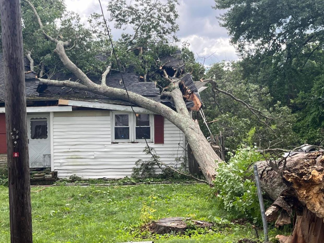 The Brockton Emergency Management Agency posted this photo to Facebook of damage from the storm on Saturday, July 29, 2023.