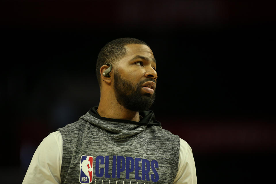 LA Clippers forward Marcus Morris Sr. (31) wearing Beats wireless headphones before the Los Angeles Lakers versus Los Angeles Clippers on Sunday March 8, 2020, at Staples Center.