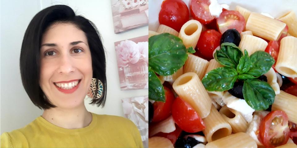 Dietitian Marika Mancino (left) Pasta salad with tomatoes, olives, and mozzarella   - Copyright: Marika Mancino