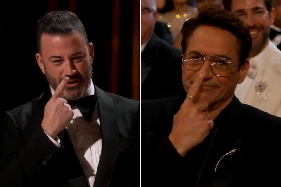 Jimmy Kimmel (left) and Robert Downey Jr at the 2024 Oscars (A.M.P.A.S. 2024)