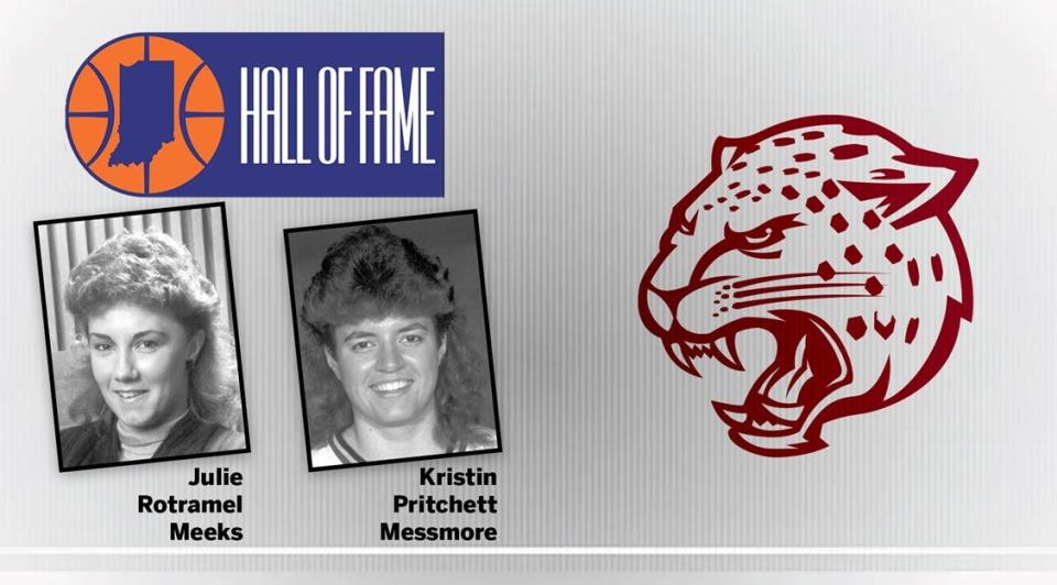 Former IUPUI teammates Kristin Pritchett Messmore from Bedford North Lawrence and Julie Rotramel Meeks of Sullivan were inducted into the Indiana Basketball Hall of Fame in April of 2022.