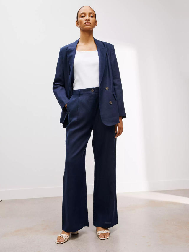 John Lewis Jersey Wide Leg Trousers, Navy at John Lewis & Partners