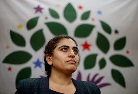 Sebahat Tuncel, co-chairwoman of the Peoples' Democratic Congress (HDK), pauses during her address to a political rally in northern Tokyo October 15, 2015. REUTERS/Toru Hanai