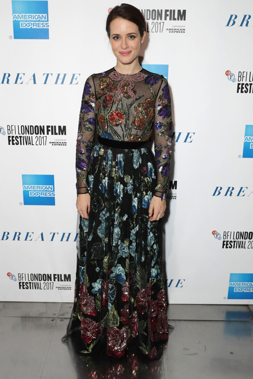 <p>Claire Foy wore Gucci to attend the London 'Breathe' premiere.</p>