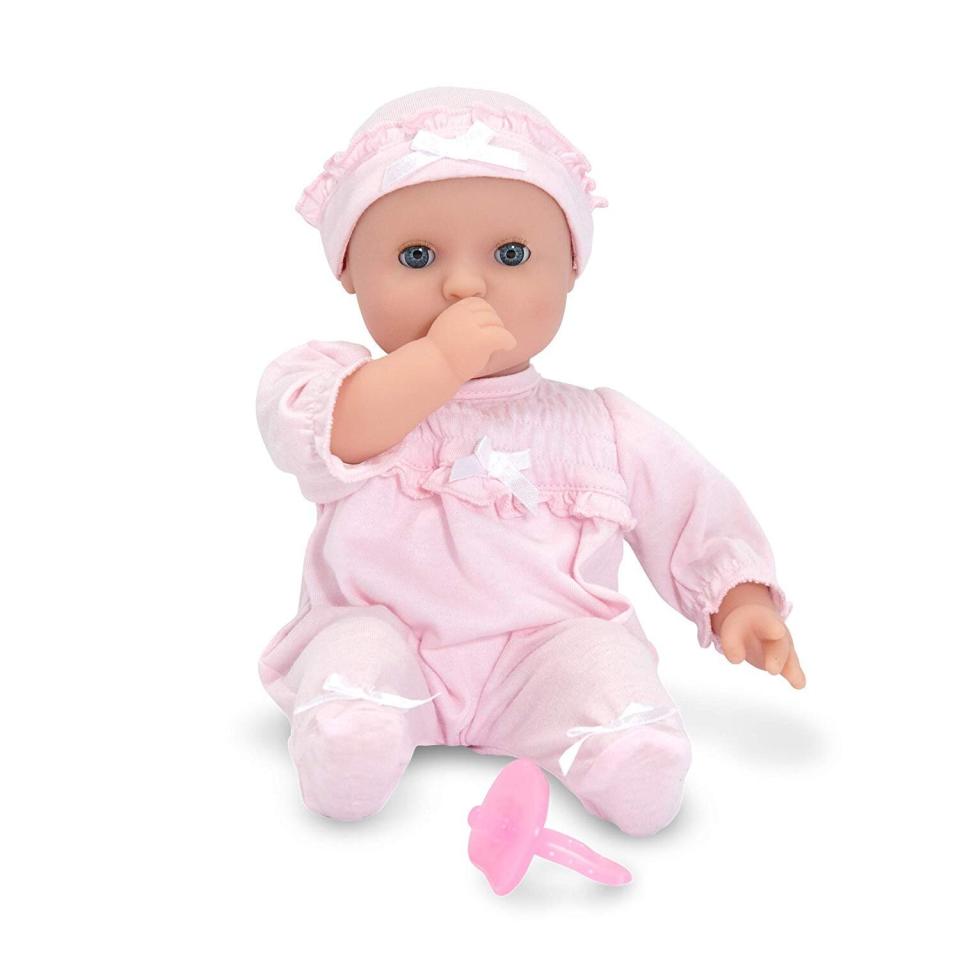 Toddlers love to use their imagination to follow in your footsteps. Your little one will love&nbsp;<strong><a href="https://amzn.to/344cw7k" target="_blank" rel="noopener noreferrer">this adorable baby doll</a></strong>. Better yet,&nbsp;it is made without the dreaded small accessories that come along with many dolls. <strong><a href="https://amzn.to/344cw7k" target="_blank" rel="noopener noreferrer">Get it on Amazon</a></strong>.