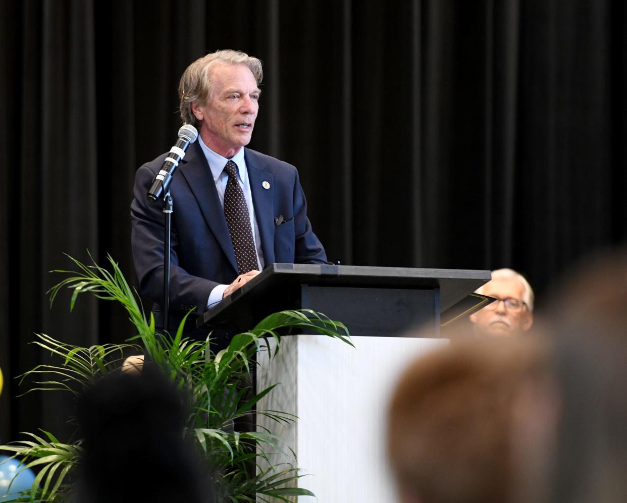 John Cannon, Wicomico County council president, speaks at the Beaver Run Elementary School rededication ceremony Thursday, May 11, 2023, in Salisbury, Maryland.