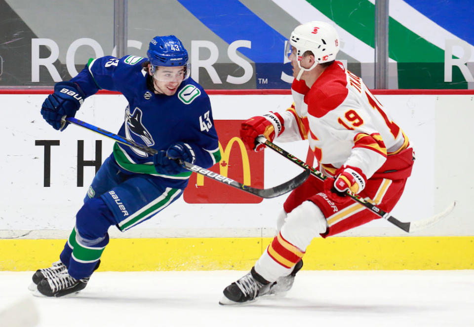 Arguably the weakest division in hockey should produce one of the NHL's most exciting playoff races — with the Flames and Canucks right in the thick of it.  (Getty)