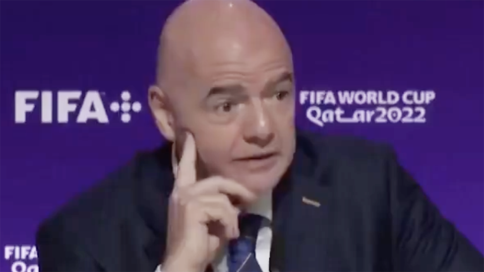 FIFA president Gianni Infantino delivers his opening speech ahead of the 2022 World Cup in Qatar.