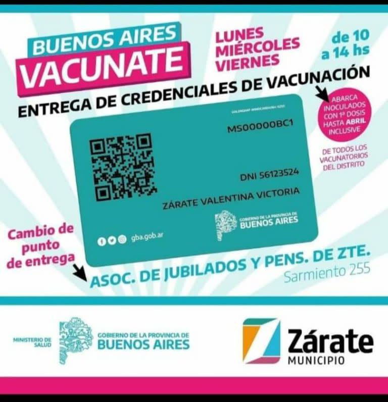 El certificado o credencial de vacunación emitido por la provincia que conduce Axel Kicillof