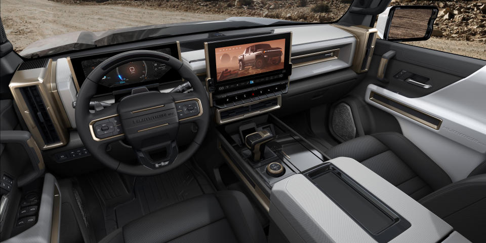 The 2022 GMC HUMMER EV's design visually communicates extreme capability, reinforced with rugged architectural details that are delivered with a premium, well-executed and appointed interior.