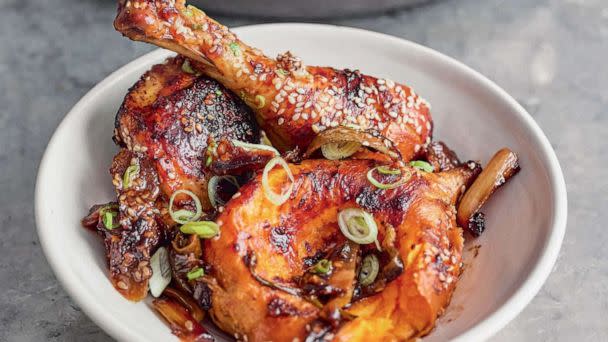 PHOTO: Miso roast chicken with sesame and scallions. (Flatiron Books)